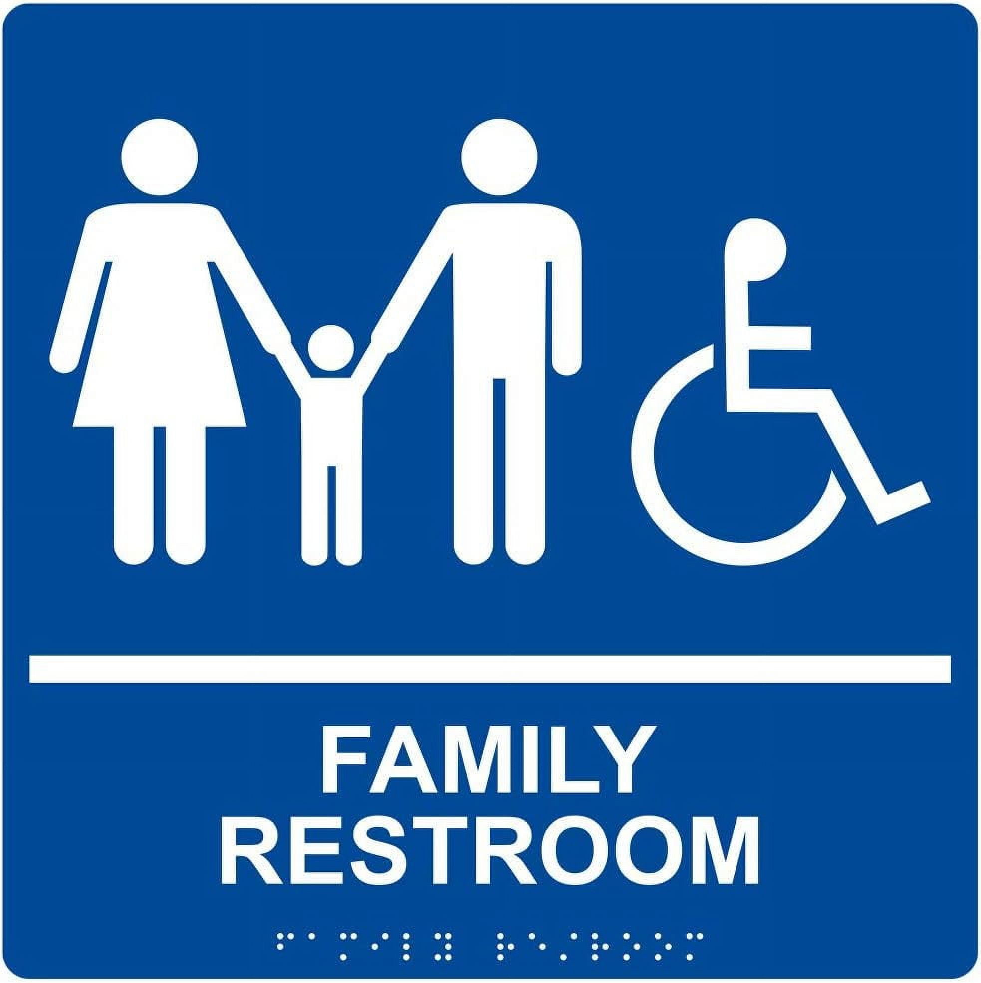 Family Restroom Sign, ADA-Compliant Braille and Raised Letters, 9x9 in ...