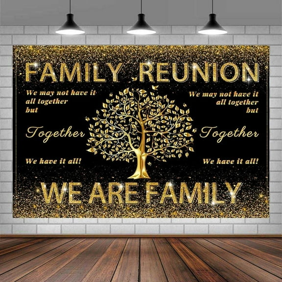 Family Reunion Backdrop Banner Decorations Black and Gold Family Tree We are Family Welcome to Our Family Photography Background Gathering Party Decorations Supplies Photo Banner Booth Props