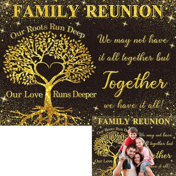 Family Reunion Backdrop Black Gold Family Tree Together We are Family Photography Background Welcome to Our Family Members Gathering Party Decorations Banner Photo Booth Props