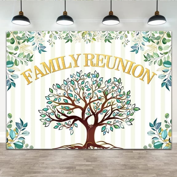 Family Reunion Backdrop Family Tree Eucalyptus Leaves Welcome to Our Family Members Photography Background Gathering Gold and Green Party Decorations Supplies Photo Banner Booth Props