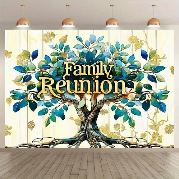Family Reunion Backdrop Golden Greenery Leaves Photography Background Welcome to Our Family Members Banner Welcome Family Gathering Banner Supplies Photo Props