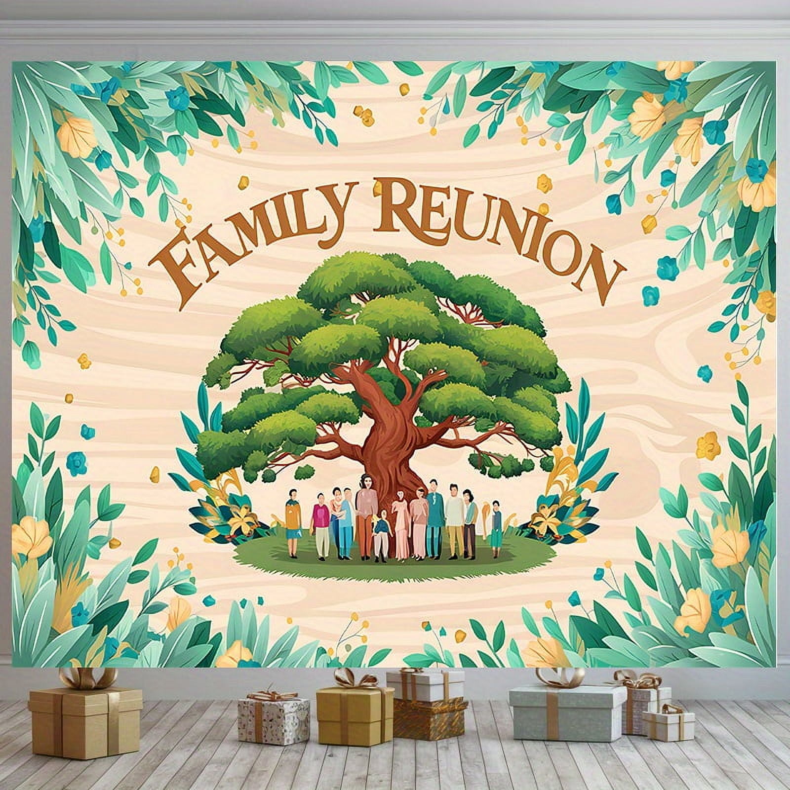 Family Reunion Party Backdrop We are Family Tree Leaves Gathering Party ...