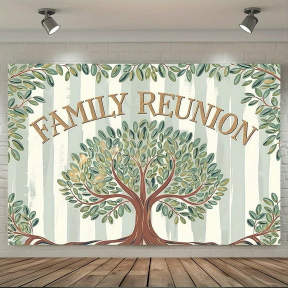 Family Reunion Party Banner - Vibrant Green & Brown Tree Design, Durable Polyester Backdrop for Home & Wall Decor, Ideal for All Seasons, Festive Decoration|Family Reunion Theme