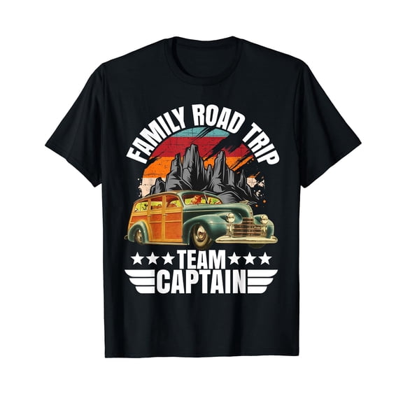 Family Road Trip Team Captain Summer Vacation Travel Casual Cotton T-Shirt Black Tee
