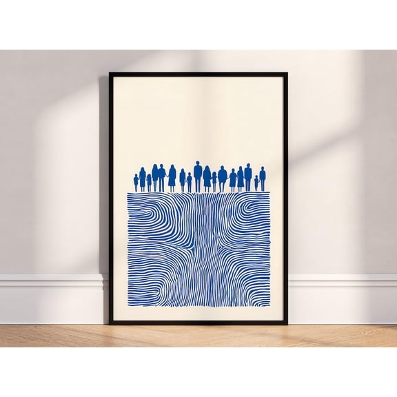 Family Roots Silhouette Blue Line Art Poster Unframed Paper Print