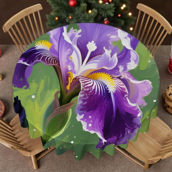 Family Round Tablecloth - Watercolor Orchid Print, Festive Table Setting Holiday-Themed Design tablecloths for round tables, Cafe, dinner, brunch, buffet, picnic, 60x60 Inch