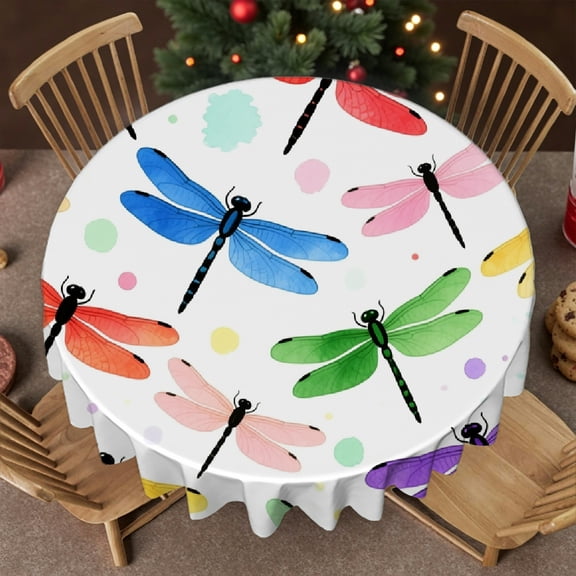 Family Round Tablecloth - dragonfly wild insect Print, Polyester Tablecloths Machine-Made tablecloth round, Cafe, dinner, brunch, buffet, picnic