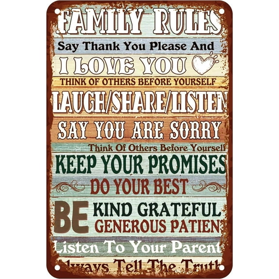 Family Rule Sign Girl Room Decor Wall Door Decor Metal Tin Signs House Rules Tin Sign For Home Farmhouse Rustic Sign Indoor Outdoor 12 X 8 Inches