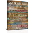 thumbnail image 1 of Our Family Rules Decorative, Inspirational Wall Art Framed Canvas, Positive Quotes Wall Decor, Rustic Wall Art, Perfect Decor Sign for Living Room, Bathroom and Kitchen (12"x16"), 1 of 6