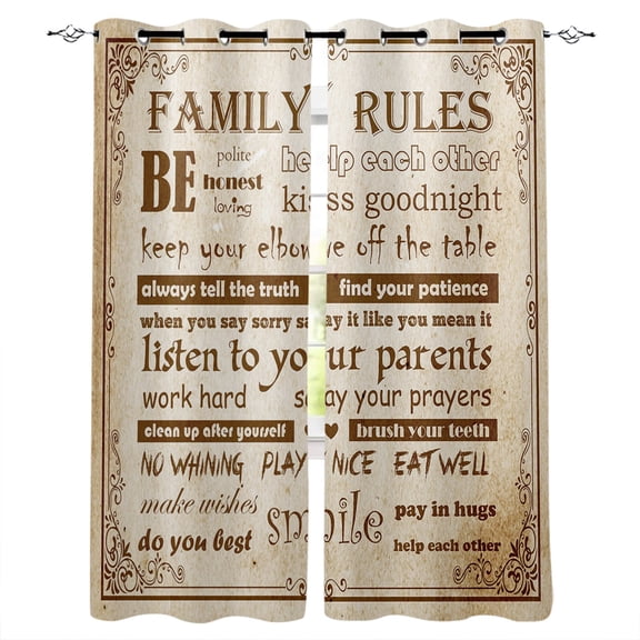Family Rules Vintage Wooden Board Texture Window Curtains for Living Room Kitchen Kids Bedroom Home interior Decoration Curtains