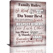 Family Rules Wall Art Family Rules Signs Pictures Wall Decor Family Word Sign Canvas Painting Print Home Inspirational Quotes Artworks Decor Framed for Bedroom Living Room Dining room Bathroom 12"x16"