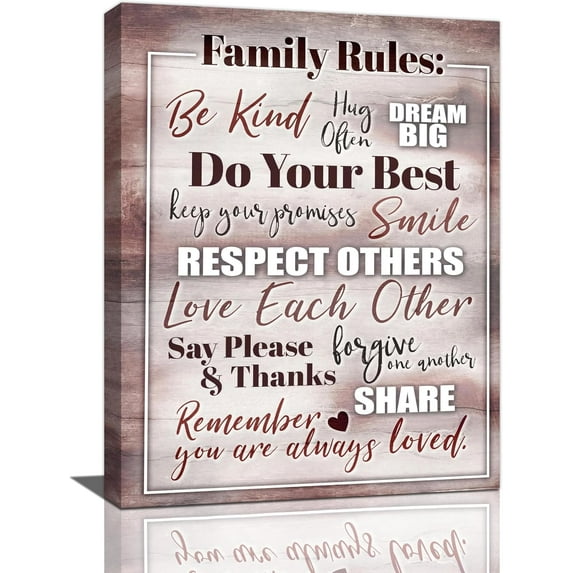Family Rules Wall Art Family Rules Signs Pictures Wall Decor Family Word Sign Canvas Painting Print Home Inspirational Quotes Artworks Decor Framed for Bedroom Living Room Dining room Bathroom 12"x16"