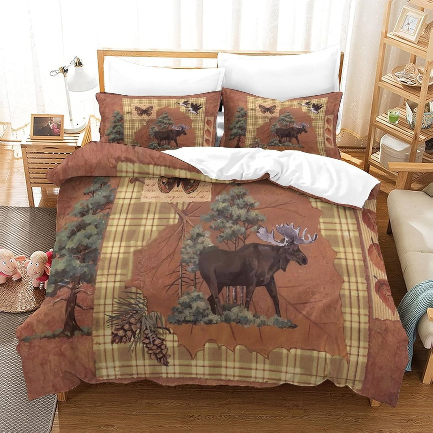 Family Rustic Bedding Lodge Moose Bear Comforter Set, 3 Piece ...