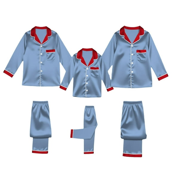 Family Satin Pajamas Matching Sets Christmas pajamas: 2 Pcs Loungewear Button Down, Satin S-3XL