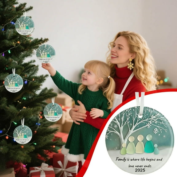 Family Sea Glass Ornament 2025, Holiday Keepsake Gift, Christmas Tree Hanging Decoration, Festive Ornament for Family and Seasonal Home Display