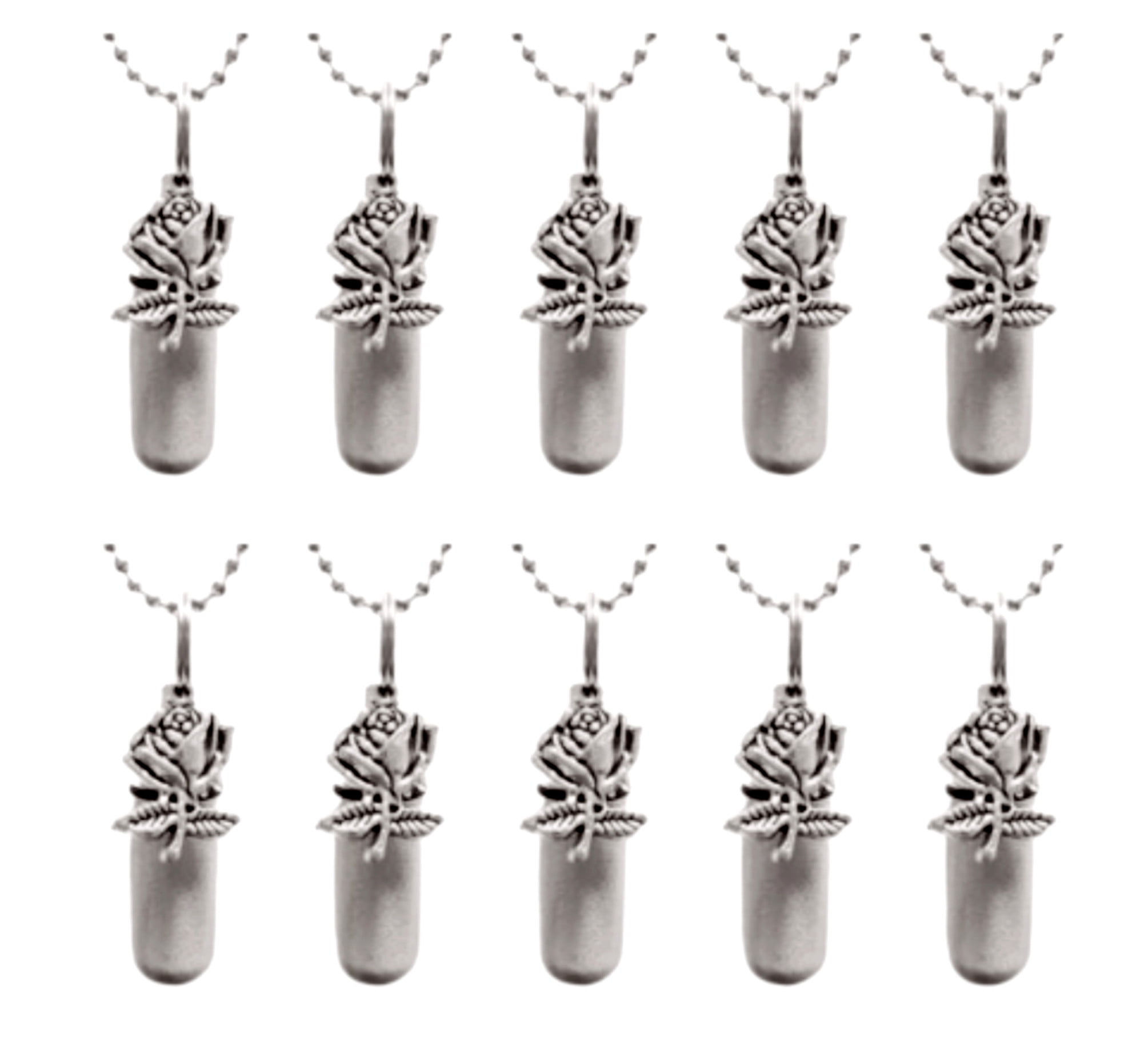 Family Set of TEN ROSE Brushed Silver CREMATION URN NECKLACES with