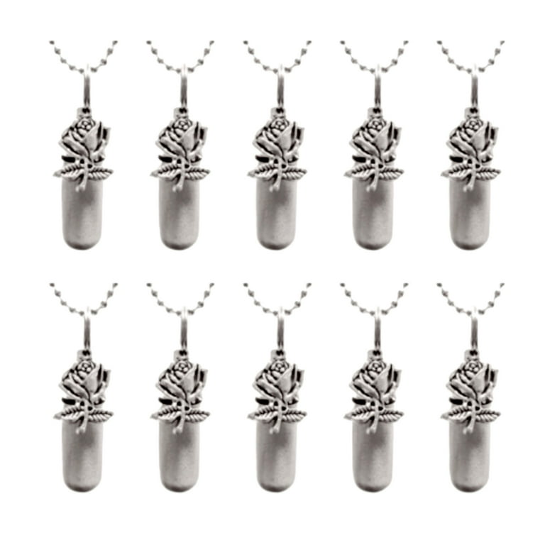 Family Set of TEN ROSE Brushed Silver CREMATION URN NECKLACES with