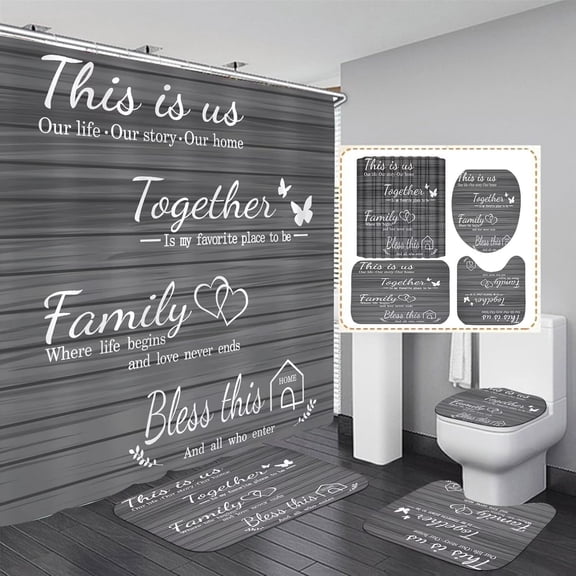 Family Shower Curtain Set Black Home Bathroom Set with Shower Curtain and Rugs and Accessories Bathroom Decor Curtain with 12 Hooks