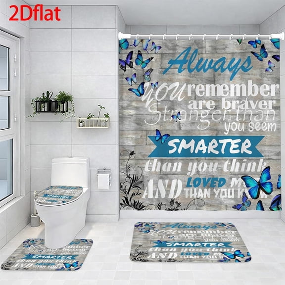 Family Shower Curtain Set Inspirational Quote and Butterfly Pattern Shower Curtain with Hooks.Bathroom Set with Shower Curtain and Rugs and Accessories Bathroom Decor Curtain with 12 Hooks