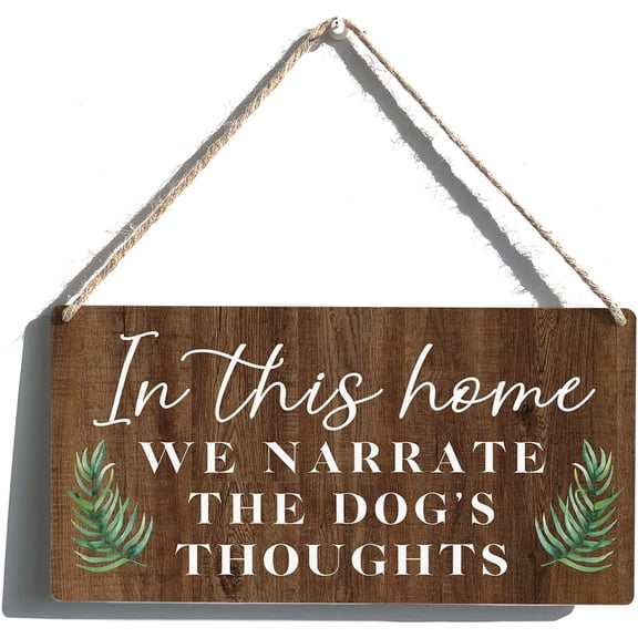 Family Sign Gift Farmhouse We Narrate The Dogs Thoughts Wooden Hanging Sign Plaque Retro Wall Art Decor Home Decoration 10x5 Inch