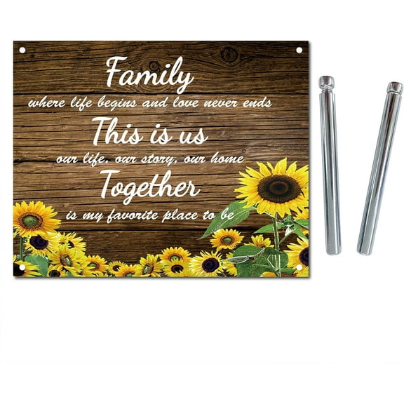 Family Sign Sunflower Wooden Wedding Reception Table Sign Hanging Plaque Board Tabletop Rustic Wall Decor Farmhouse for Gifts House Kitchen Decorations Wedding Party Guests 9.8 x 7.9inch for DIY
