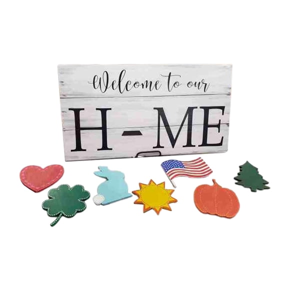 Family Sign with 7 Interchangeable Pieces,Welcome Sign Front Door Hanger, Welcome Sign for Farmhouse, Welcome to Front Door Hanger Sign 15x30