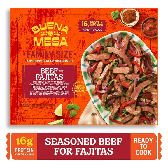 Buena Mesa Beef for Fajitas, Authentically Seasoned, Ready to Cook, Family Size, 3.5 - 4.5 lb