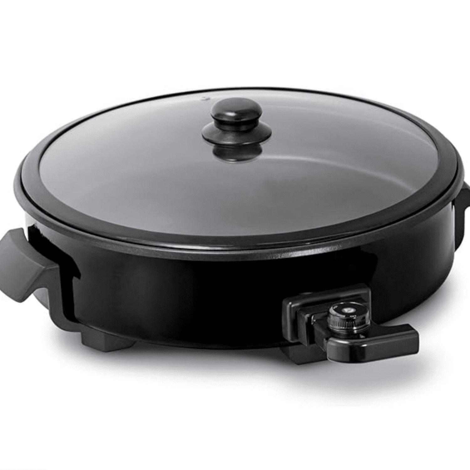 Family Size Electric Skillet with 14 inch Nonstick Surface + Recipe Book for Pizza, Burgers, Cookies, Fajitas, Breakfast & More, 20 Cup Capacity, 1400-Watt - Black