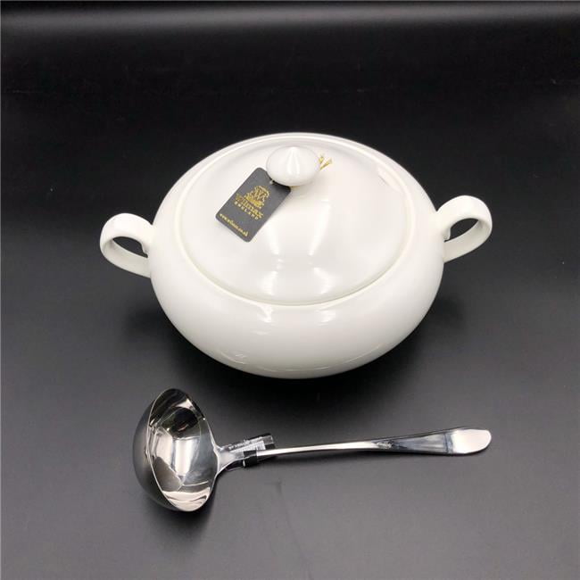 Family Size Tureen with a Ladle for Soups & Stews - White