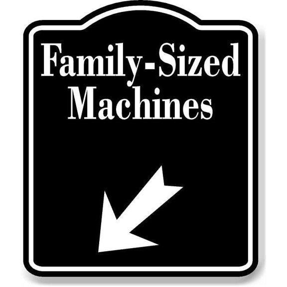 Family-Sized Machines 45 degree Down Left Arrow BLACK Aluminum Composite Sign, 8.5"x10"