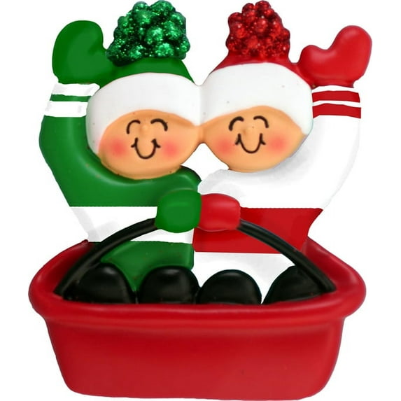 Family Sledding 2 People Personalized Christmas Ornament DO-IT-YOURSELF