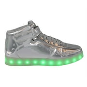 Family Smiles LED Light Up Sneakers Kids High Top Boys Girls Unisex Strap Lace Up Shoes Silver Little Kid US 12 / EU 30