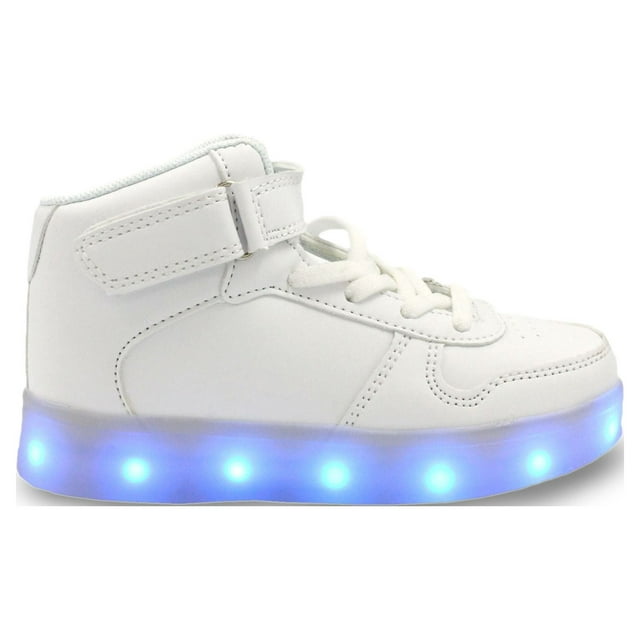 Family Smiles LED Light Up Sneakers Kids High Top Boys Girls Unisex Strap Lace Up Shoes White Toddler US 10.5 / EU 27.5