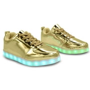 Family Smiles LED Light Up Sneakers Kids Low Top Boys Girls Unisex Lace Up Shoes Gold Toddler US 10 / EU 27