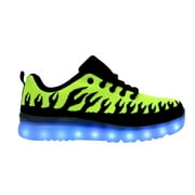 Family Smiles LED Light Up Sneakers Low Top Lace-Up Men Shoes Inferno Flames Green US 4 / EU 37
