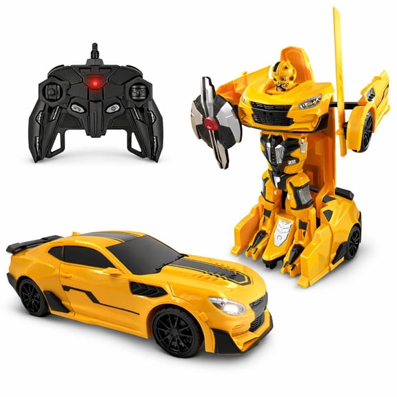 Family Smiles RC Transforming Robot Car for Kids Remote Control Toy Gift Boys 8-13 Yellow