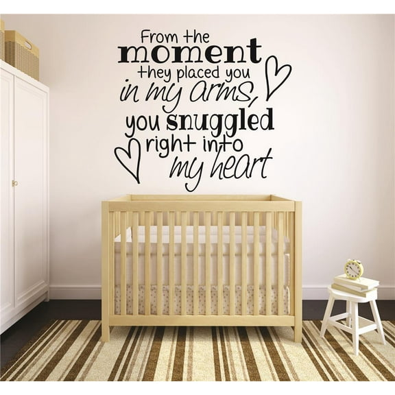 Family Snuggled Right into my Heart Beautiful Quotes & Sayings Wall Decal Decoration Newborn Baby Love Beautiful Quote Lasts Years and Easily Removable - Size: 10 In(W) x 10 In(H)