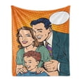 thumbnail image 1 of Family Soft Flannel Fleece Blanket, Happy Family Dad Mom and Son Pop Art Retro Style Vintage Cartoon Illustration Print, Cozy Plush for Indoor and Outdoor Use, 50" x 60", Multicolor, by Ambesonne, 1 of 5