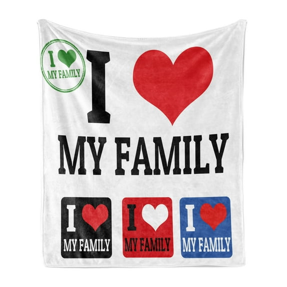 Family Soft Flannel Fleece Throw Blanket, Signs I Love My Family Emblems Stamp Colorful Retro Classic Composition, Cozy Plush for Indoor and Outdoor Use, 60" x 80", Multicolor, by Ambesonne