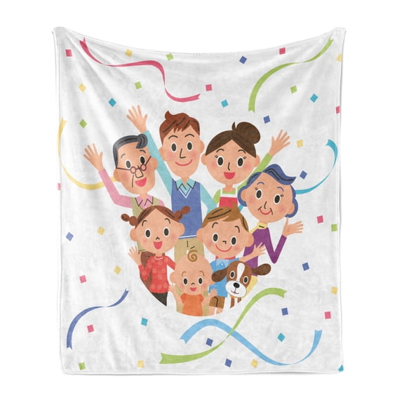 Family Soft Flannel Fleece Throw Blanket, Third Generation Friend Family and Paper Streamer Celebration Theme, Cozy Plush for Indoor and Outdoor Use, 70" x 90", Multicolor, by Ambesonne