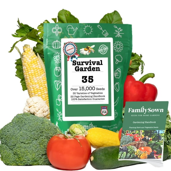 Family Sown Survival Seeds – 15,000 Non GMO Heirloom Seeds, Naturally Grown Herb Seeds & Seeds for Planting Vegetables and Fruits, Perfect Vegetable Garden Seed Starter Kit
