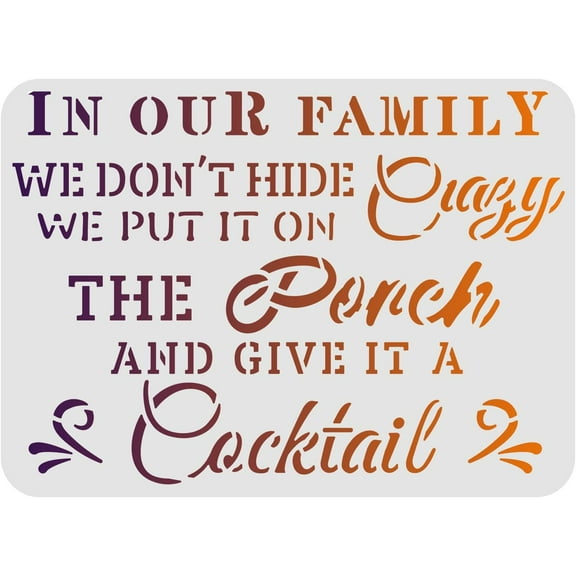 in Our Family Stencil Template 11.6x8.3 inch Plastic Funny Family Words Drawing Painting Stencils Rectangle Reusable Stencils for Painting on Wood Floor Wall and Tile diy