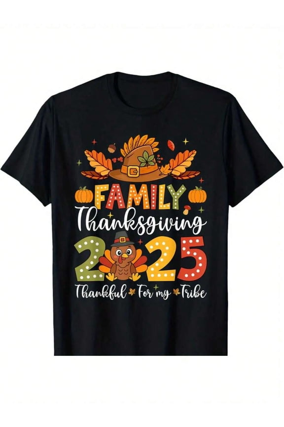 Family Thanksgiving 2025 Thanksgiving Crew Turkey Matching-Shirt, Men'S Print Shirt, Summer Cotton Casual Short Sleeve, Crew Neck, Halloween, Thanksgiving Day, Men Women Couple And Friend