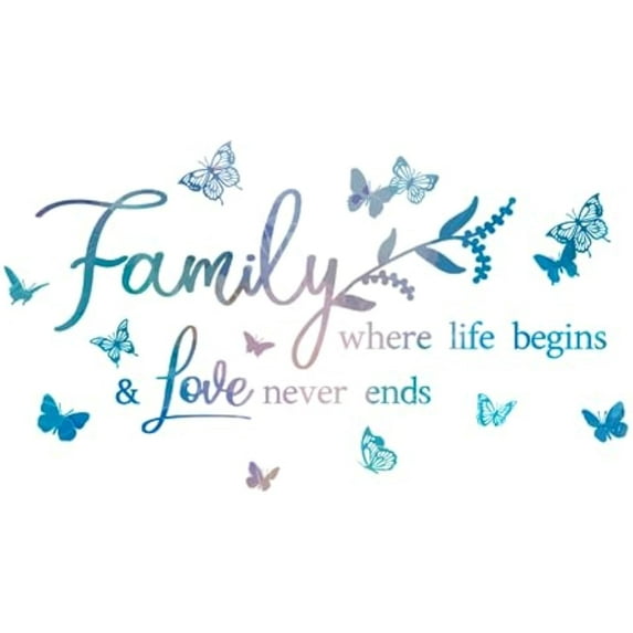 Family Theme Decal Self Adhesive Family Where Life Begins& Love Never Ends Stickers Gradient Butterfly Wall Stickers DIY Motivational Wall Art Home Decoration