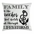 thumbnail image 1 of Family Throw Pillow Cushion Cover, Family is Anchor That Holds Us Inspiration Stylized Writing Anchor with Rope, Decorative Square Accent Pillow Case, 18 X 18 Inches, Black and White, by Ambesonne, 1 of 2