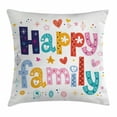 thumbnail image 1 of Family Throw Pillow Cushion Cover, Happy Family Letters with Flowers Hearts Stars Dots Circles Cartoon Like Artwork, Decorative Square Accent Pillow Case, 24 X 24 Inches, Multicolor, by Ambesonne, 1 of 2