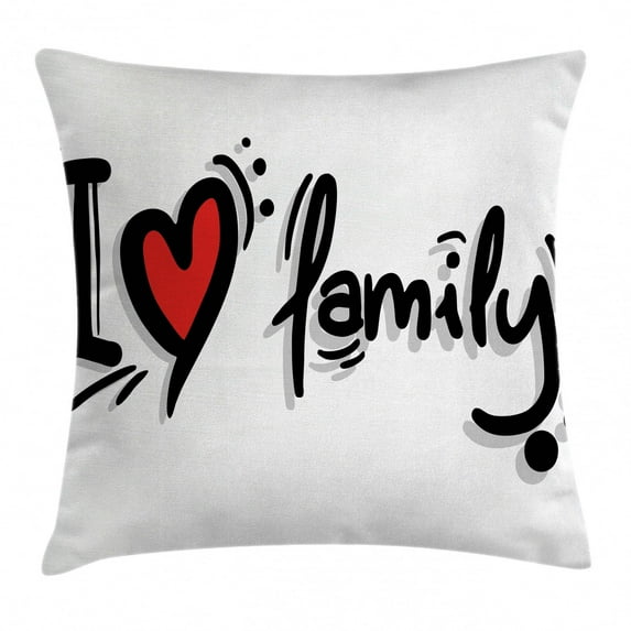 Family Throw Pillow Cushion Cover, I Heart Family Stylized Writing Pictogram Style Artwork Decorated with Dots, Decorative Square Accent Pillow Case, 20 X 20 Inches, Black Red White, by Ambesonne