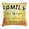 thumbnail image 1 of Family Throw Pillow Cushion Cover, Inspiring Message about Family Life and Love on Dreamy Backdrop Wisdom, Decorative Square Accent Pillow Case, 16 X 16 Inches, Yellow Marigold Black, by Ambesonne, 1 of 2