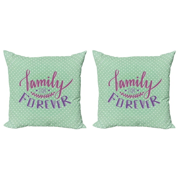 Ambesonne Retro Throw Pillow Cover 2 Pack, Polka Dots Family Words, 18", Purple Violet Mint Green