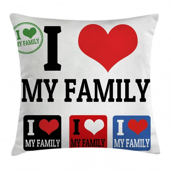 Family Throw Pillow Cushion Cover, Signs and Labels I Love My Family Emblems Stamp Colorful Retro Classic Composition, Decorative Square Accent Pillow Case, 20 X 20 Inches, Multicolor, by Ambesonne